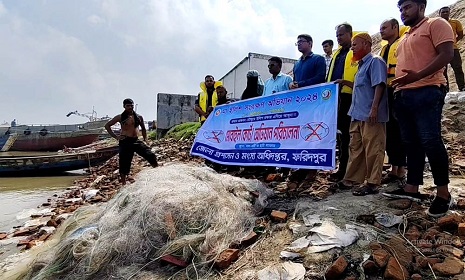 ফরিদপুরে ইলিশ শিকার রোধে অভিযান, কারেন্ট জাল জব্দ