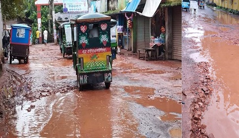 বানারীপাড়া পৌর শহরের সড়কে বেহাল দশা, চরম ভোগান্তি